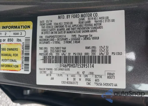 2014 Ford Fusion Se z USA, uszkodzony, nr VIN 1FA6P0HD7E5395114